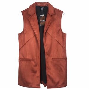 NWT Attyre Faux Suede Notch Collar Long Vest - S